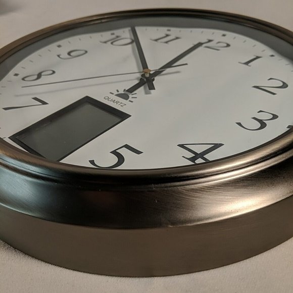 Nexxtech Quartz Analog Clock Digital Date Day Auto Wind Wall Decor Silver 12" - Picture 12 of 13